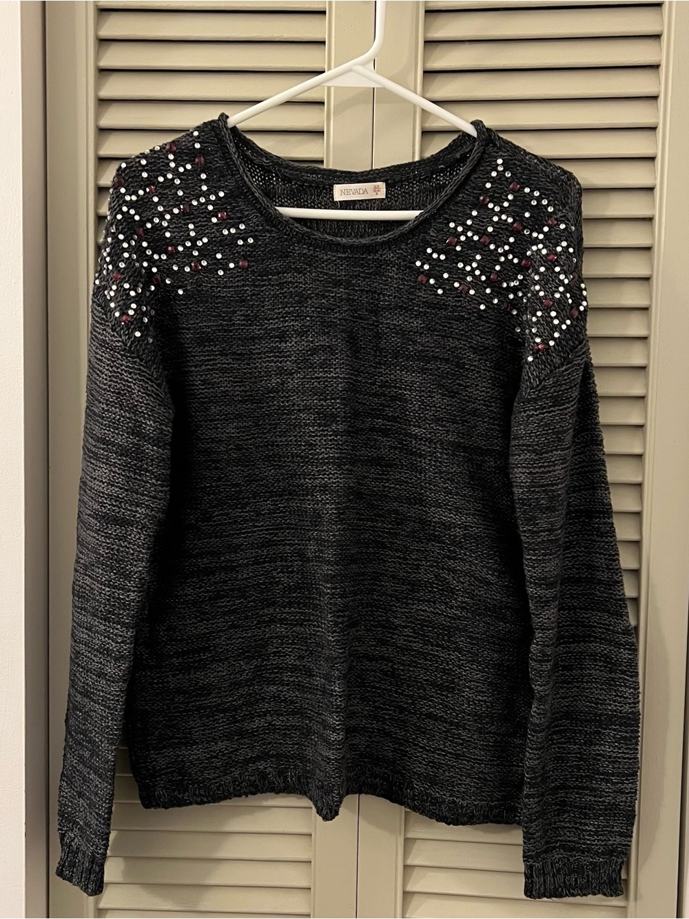 Black Crewneck Sweater with Beaded Shoulders